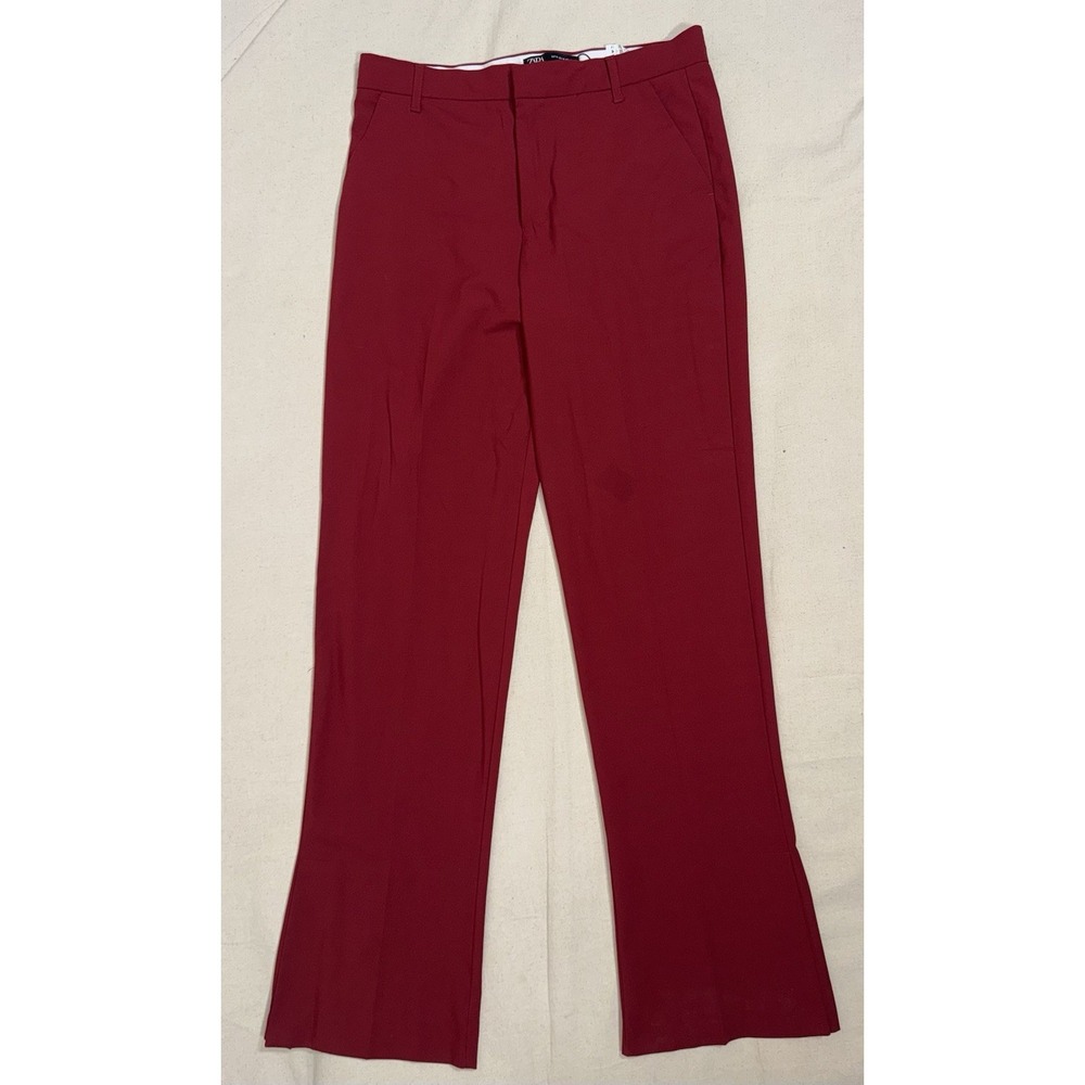 Zara Women's Trousers‎ Pants Dark Red Sz Medium Side Slit